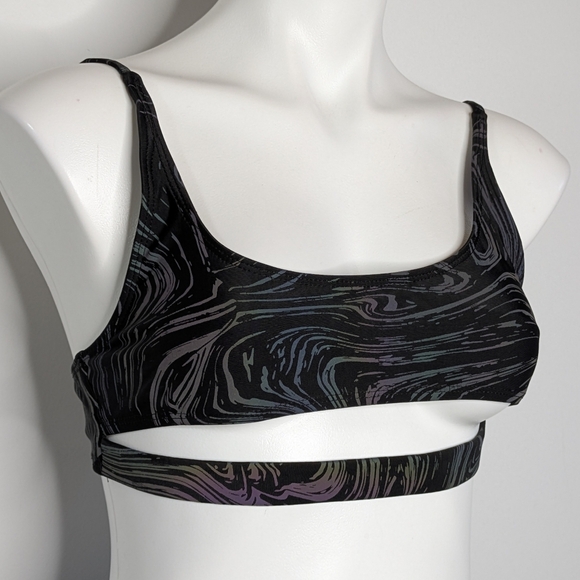 iHeartRaves Black Rainbow Iridescent Oil Slick Cutout Bralette Bra Top M - Picture 3 of 6
